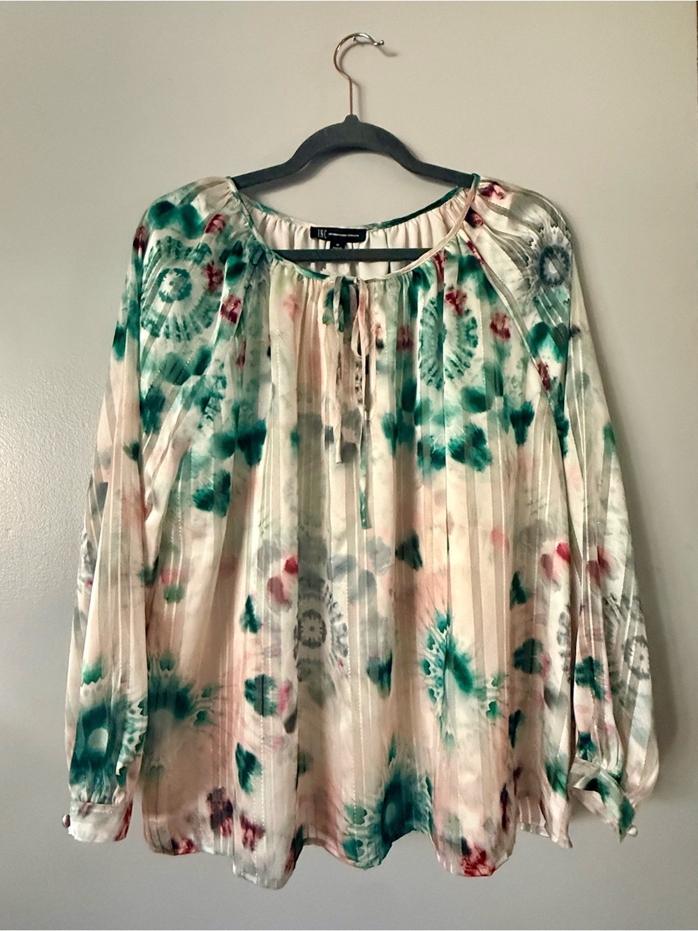 INC International Concepts Sierra Sunburst Metallic Pleated Peasant Blouse